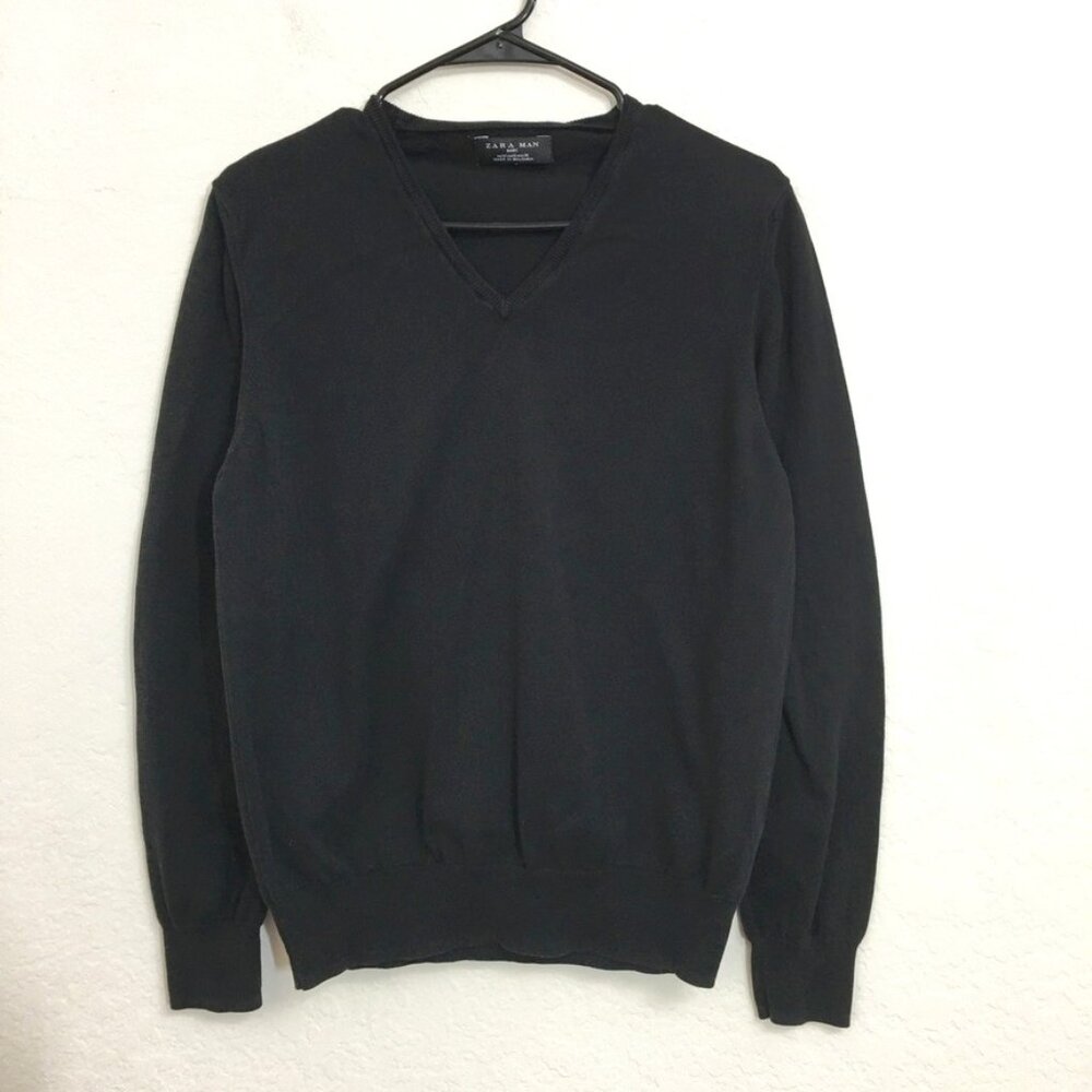Zara Men V Neck Knit Long Sleeve Size Medium 100% Cotton